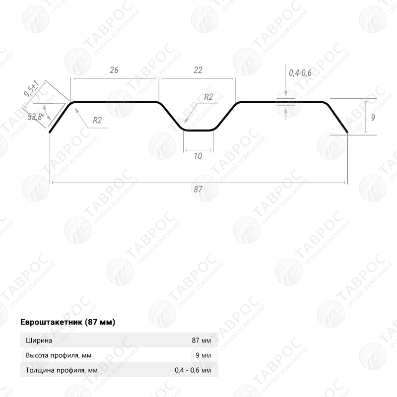 Металлический штакетник Гладкий полиэстер RAL 5005 (Синий) 2500*87*0,45 двухсторонний Прямой