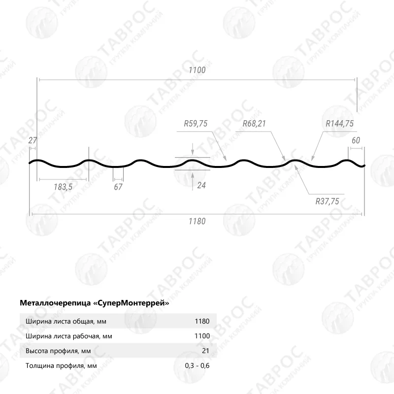 Металлочерепица Classic Гладкий полиэстер RAL 5005 3650*1180*0,45