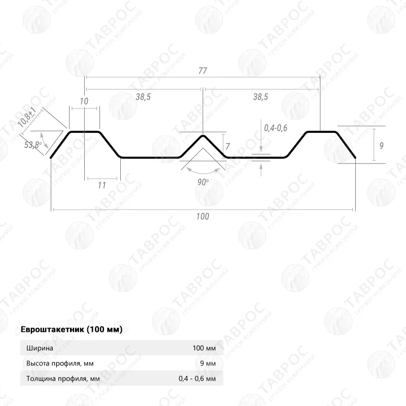 Металлический штакетник Гладкий полиэстер RAL 7024 (Мокрый асфальт) 3000*100*0,4 односторонний Фигурный